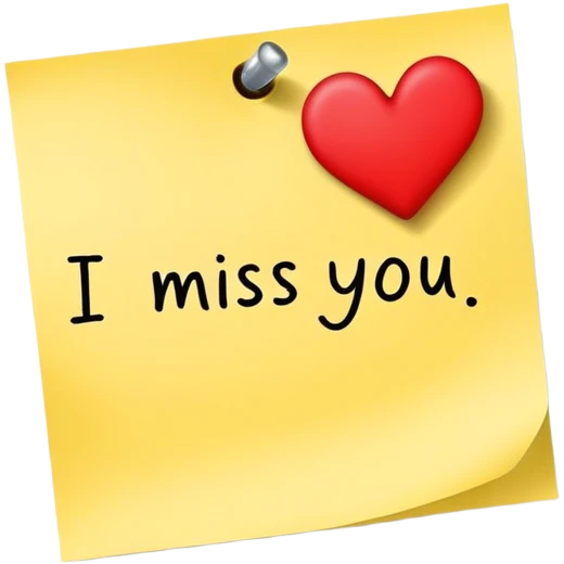 Sticky note with heart that spells I miss you  emoji