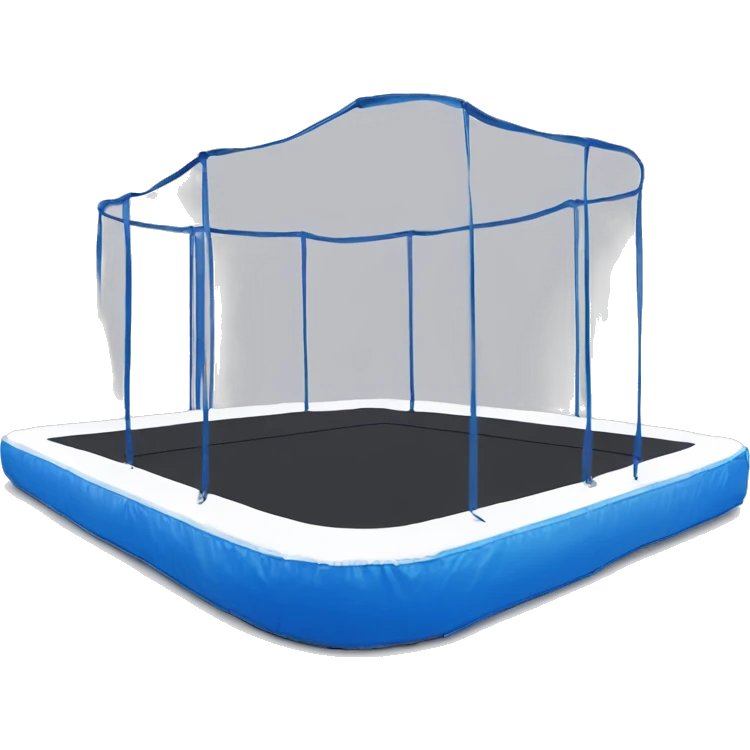 Olympic rectangle shaped trampoline, white mat and blue spring pads emoji