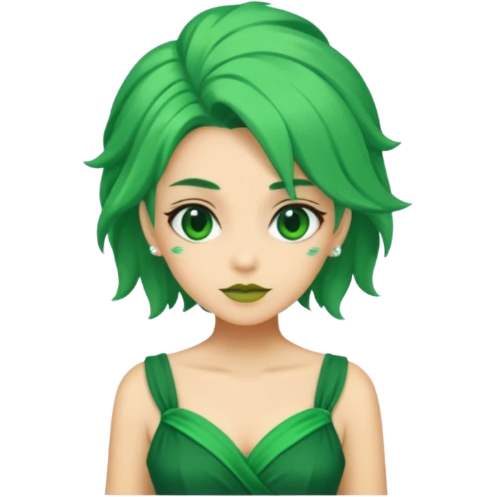 green dress old character, green hair. emoji