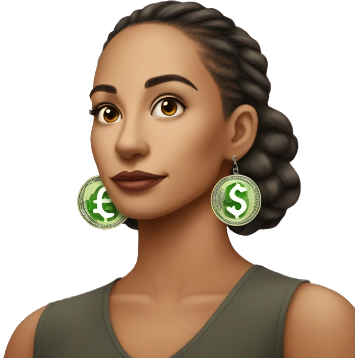 $  symbol dollar  shaped earings woman wearing emoji