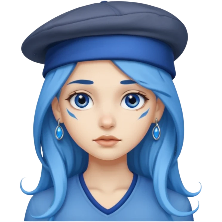 blue long hair killing looks in gray girl with hats emoji