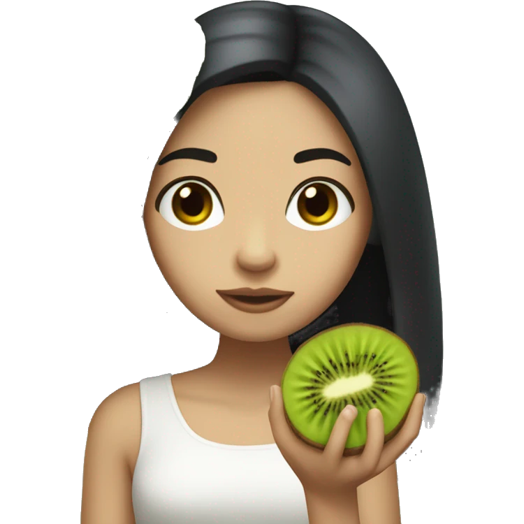philipino white girl with long black hair holding a kiwi emoji