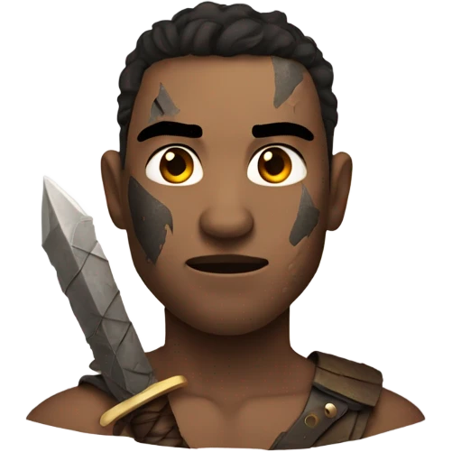 male warrior with sword and burn scars on left of face emoji