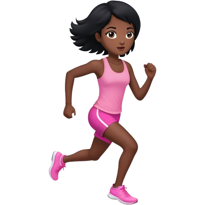 black hair girl pink tank top running emoji