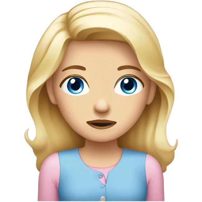 sad wmotion. blonde woman. blue eyes. light pink shirt emoji