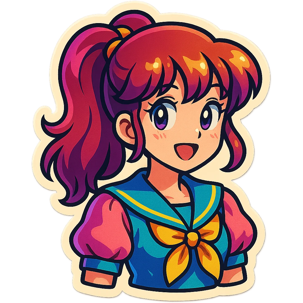 anime girl, retro stickers style emoji