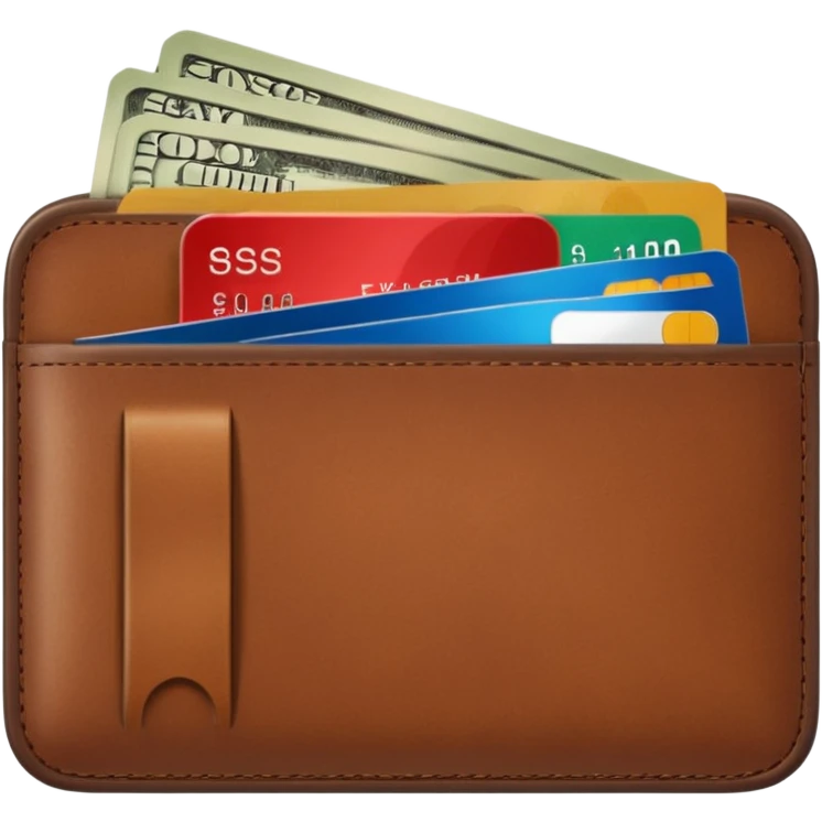 portefeuille marron avec pleins de billet et carte bancaire emoji
