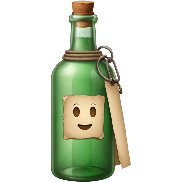 green old  glass bottle with a rolled  inside paper  like in movie  emoji