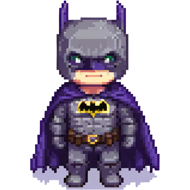 Batman in pixel art style, simple and iconic, with cape and bat ears emoji