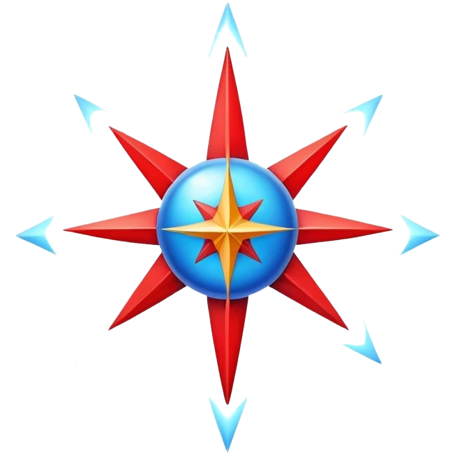 Blue morning star with red core, space navigation symbol emoji