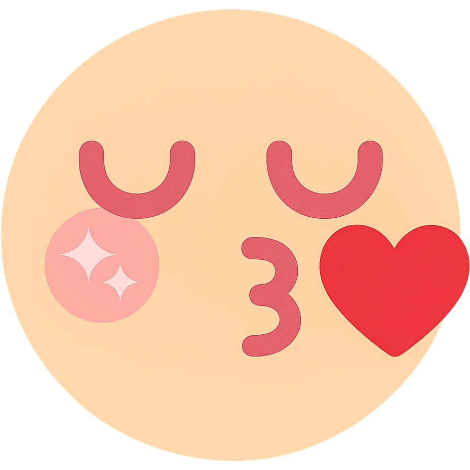 Add a red heart to the kissing emoji with eyes closed, keep the background transparent, maintain the emoji style and details. emoji
