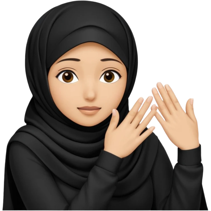 Hijabi girl sitting and hiding her face from her hands made into half open fists and completely covered her face emoji
