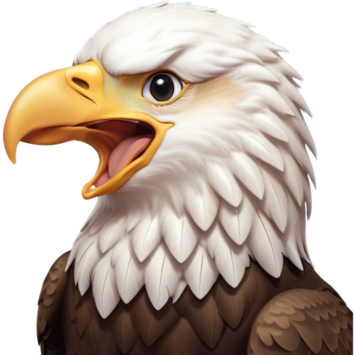 Cinematic Cute Yawning American Eagle Portrait Emoji, Head tilted slightly with a dramatic, wide-open yawn, showcasing a stately form with gently drooping feathers and sleepy, half-closed eyes, Simplified yet irresistibly adorable features, highly detailed, glowing with a soft, cozy majestic glow, high shine, relaxed yet expressive, stylized with a dash of whimsical aerial charm, soft glowing outline, capturing the essence of a drowsy yet affectionate American eagle that appears ready to stretch out for a nap! emoji