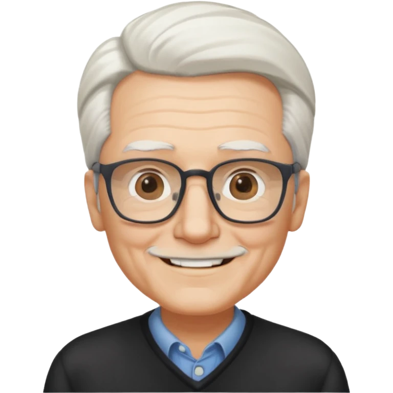 old guy, swept back white hair, blocky face, rectangle frame glasses, soul patch emoji