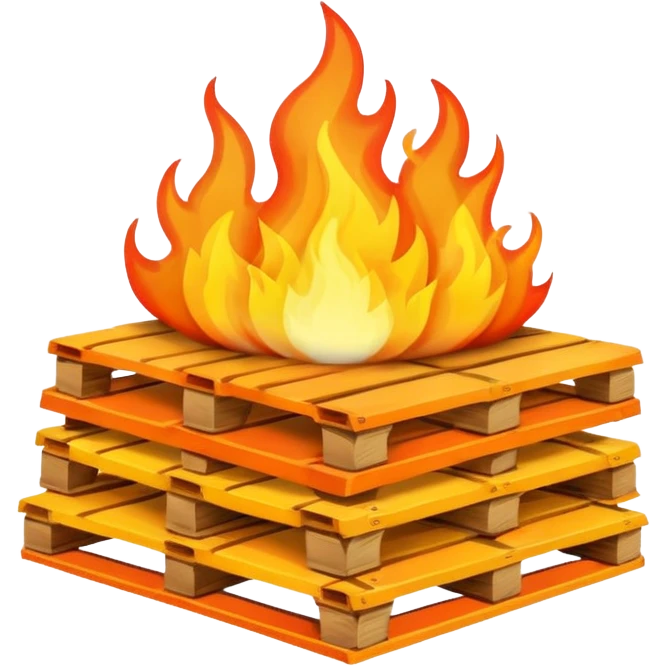 emoji of a burning stack of pallets, bright flames, clean lines, minimalistic, playful emoji