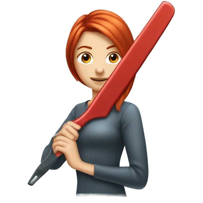 A red headed girl with a straightening iron in her hand to straighten her hair emoji
