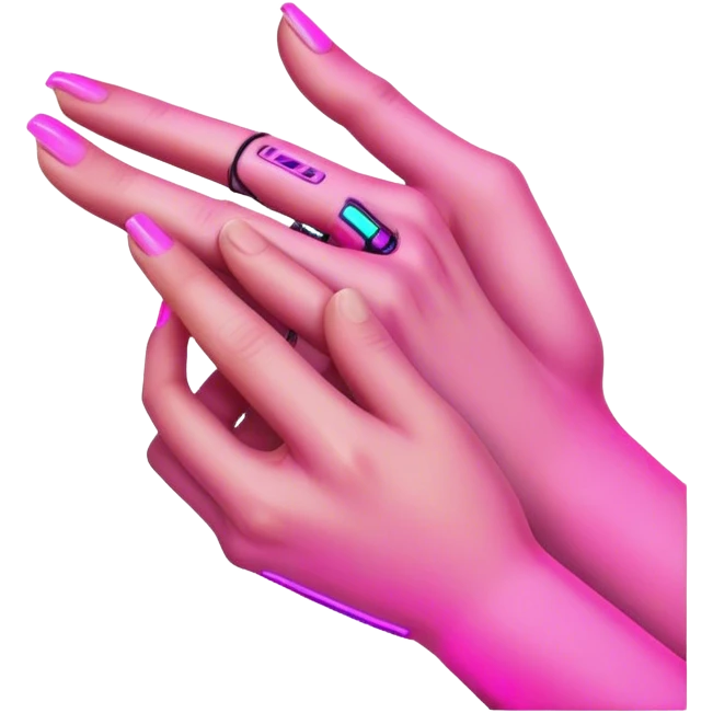 Neon cyberpunk style 
male hand holding female emoji