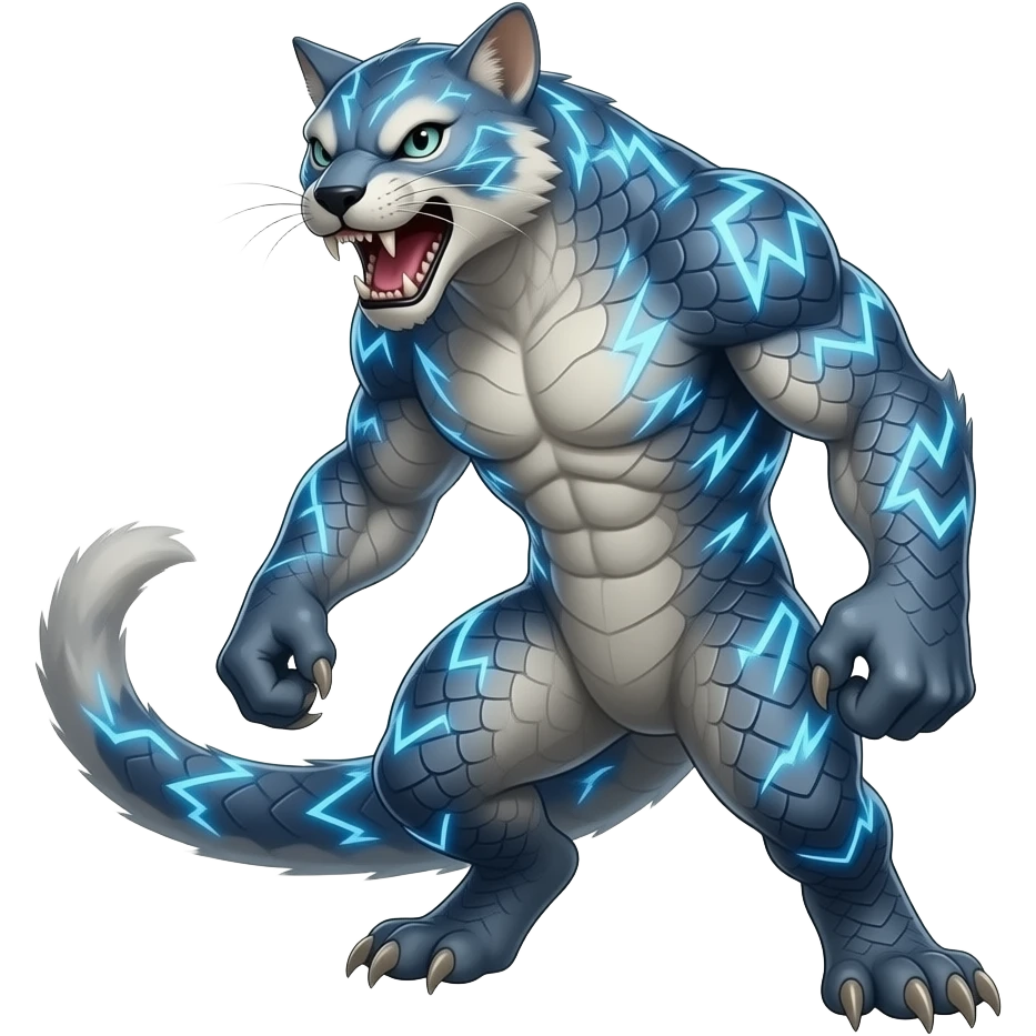 Feral 4-legged four-legged animalistic quadrupedal Scaly Striking Slaying Badass Evil Handsome Lightning-patterned Zig- emoji