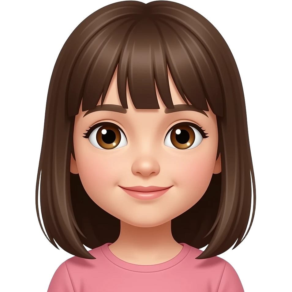 Niña pequeña con pelo castaño liso y ojos marrones emoji