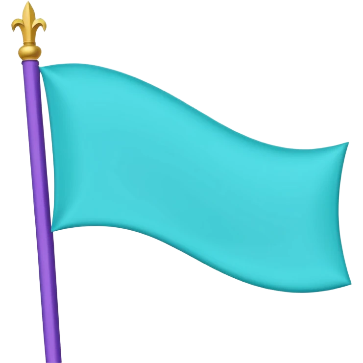 “Emoji-style waving banner, simple flat lines, soft curved flag, bright turquoise/purple/blue/green, minimalist medieval vibe, cute and magical, no castle.” emoji