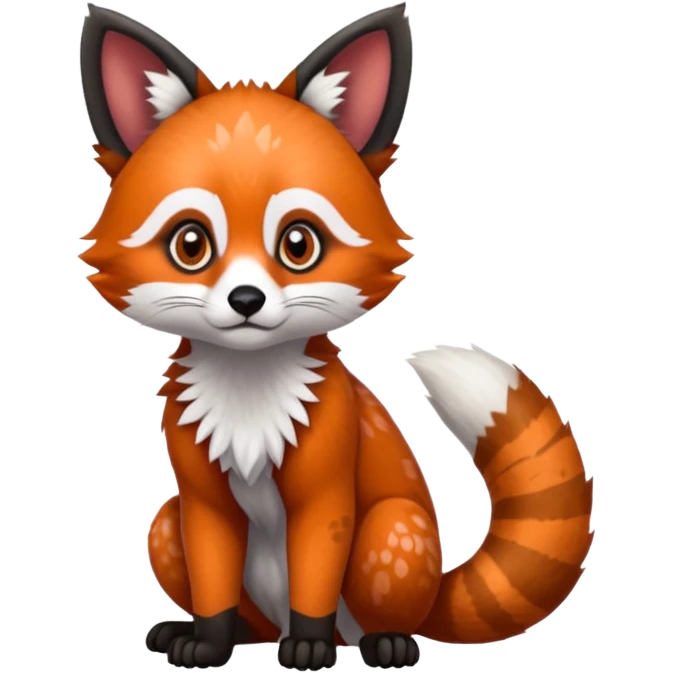 Black-eared Realistic patterned speckled flurry scaly 4-legged quadrupedal Red-Panda-Caracal-Munchkin-Kitten-Lemur-Raccoon-Dog-Red-Fox-animal-fusion-hybrid, Full body emoji