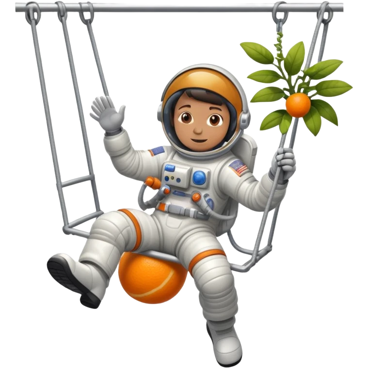 Astronaut on a swingset kicking a orange  plant ￼ emoji