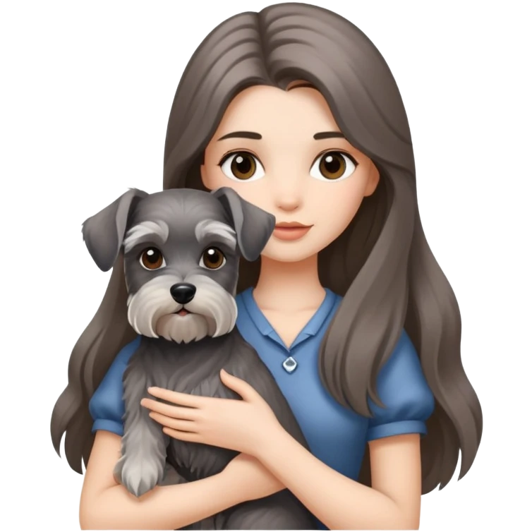 Beautiful long-haired girl holding a schnauzer emoji