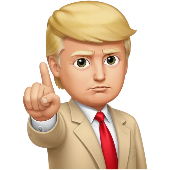 Super realistic Donald Trump pointing index finger up, realistic face emoji