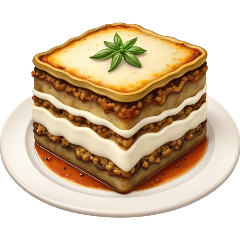 Moussaka Cinematic Realistic Moussaka Dish Emoji, depicted as a rustic serving of moussaka with layers of soft eggplant, ground meat, and a creamy topping featuring a delightfully crispy corner, rendered with rich textures and warm, inviting lighting. emoji
