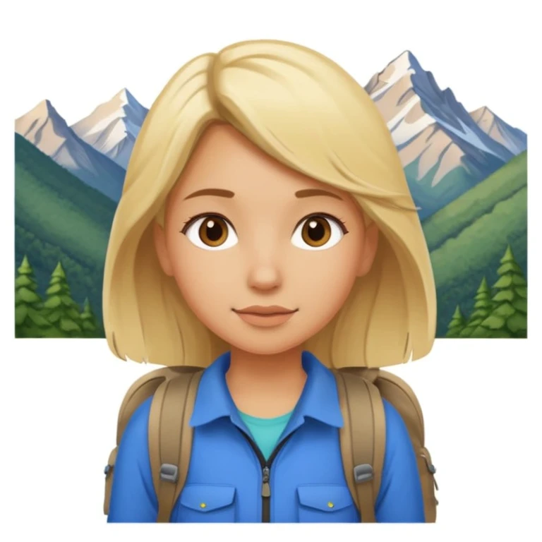 girl backpacking, travelling mountains background emoji