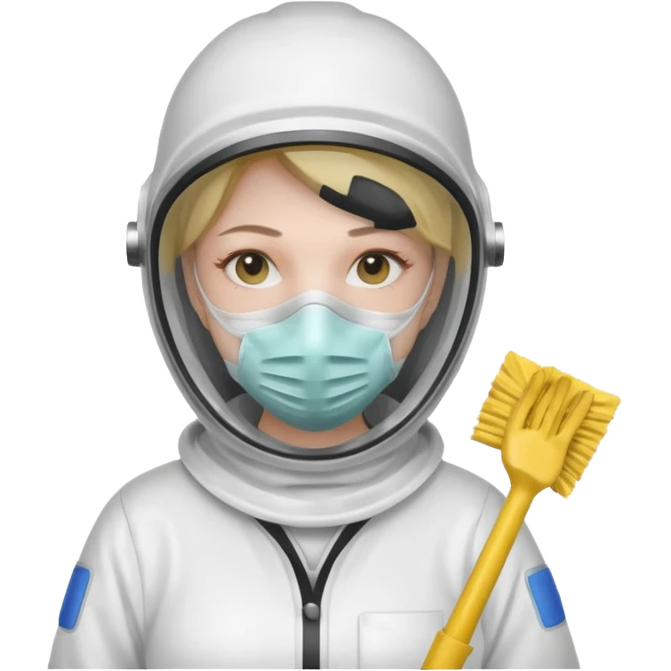 lady cleaning excessively and feeling anxious wearing a mask emoji