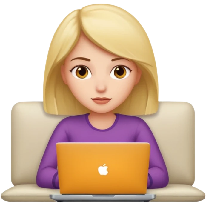 A girl is lying on the couch with a laptop, working emoji