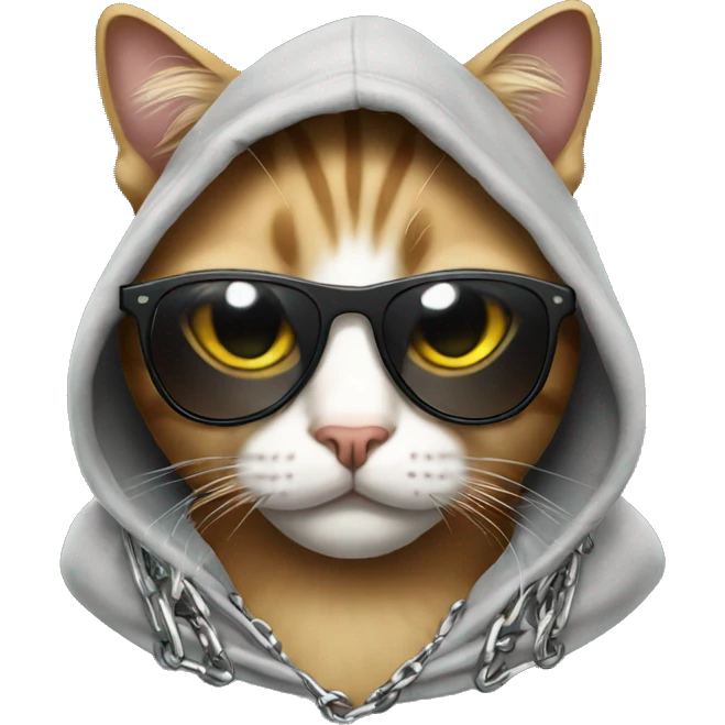 Cat with a chain sunglasses and a hoodie emoji