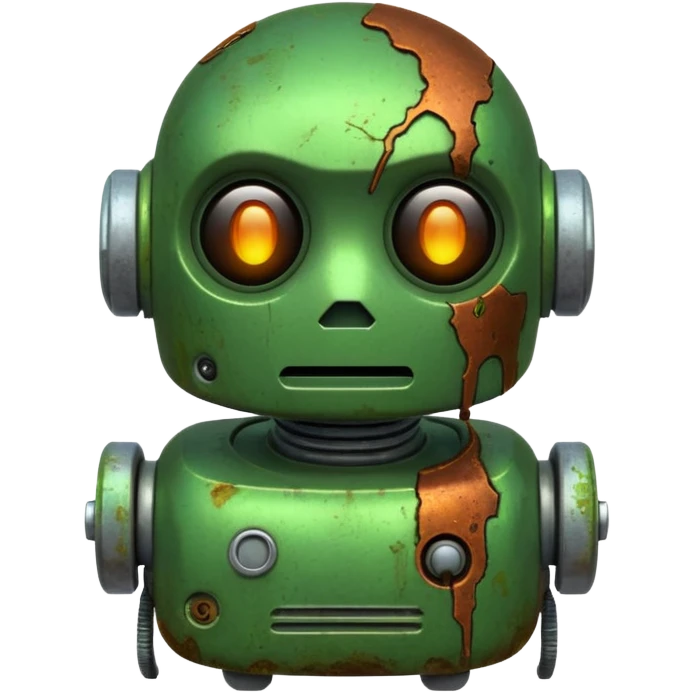 make a tired old robot emoji, covered in green sludge, 2d emoji