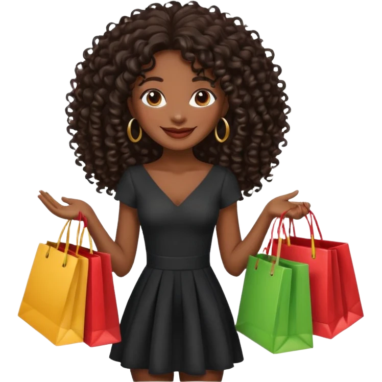 black girl with long hair and elegant outfit holding shopping bags  emoji