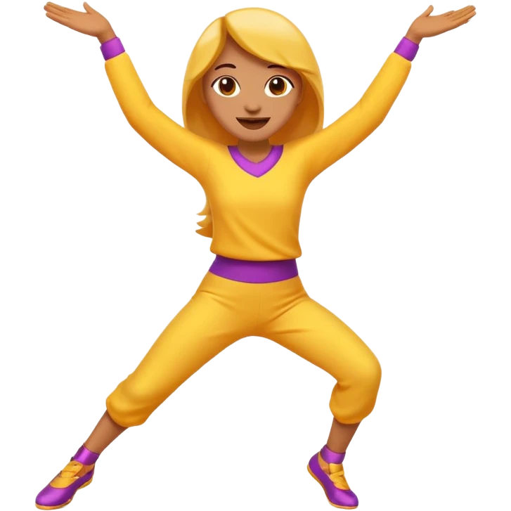 An expressive emoji-style character dancing with lively motion, dynamic pose, joyful energy, and bright, vibrant colors. emoji
