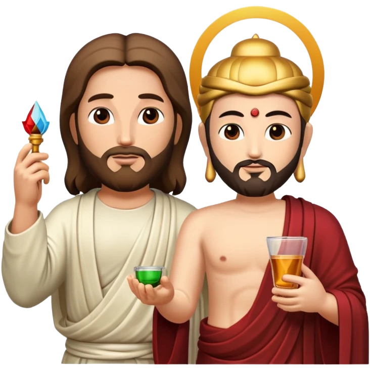 Jesus and Buddha taking a shot emoji
