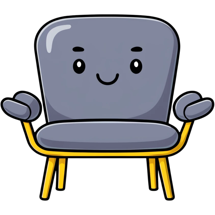 friendly cartoon chair with open arms, inviting someone to sit emoji