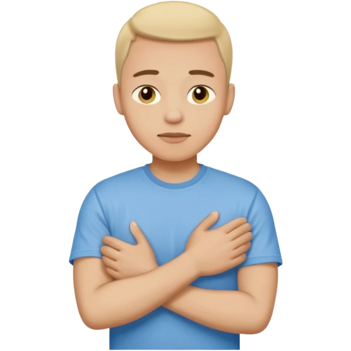 Man, cold and wearing a t-shirt, hugging himself emoji