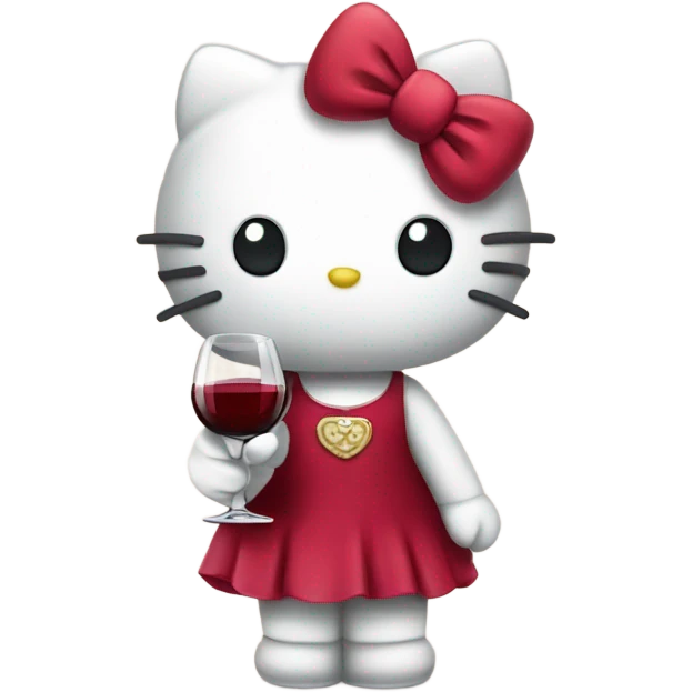 Hello Kitty drinking red wine emoji
