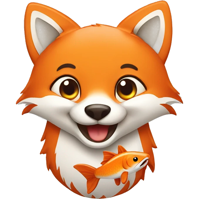 happy fox with fish emoji