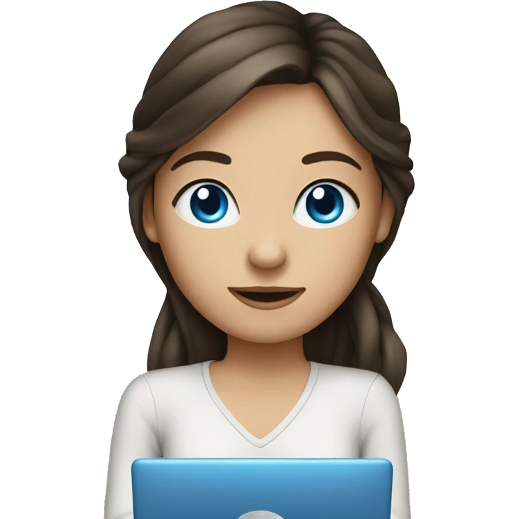 Brunette girl blue eyes with laptop emoji