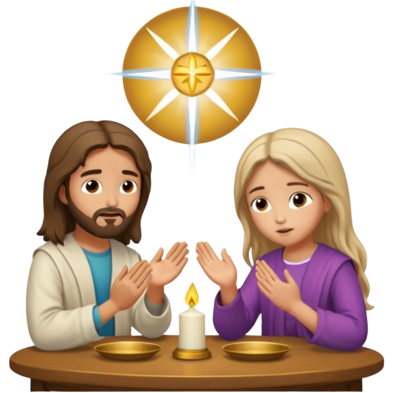 jesus en la mesa orando con una adolescente emoji