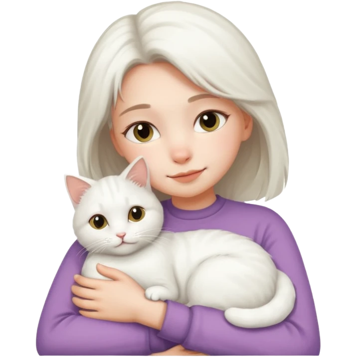 A girl love with his white male cat emoji