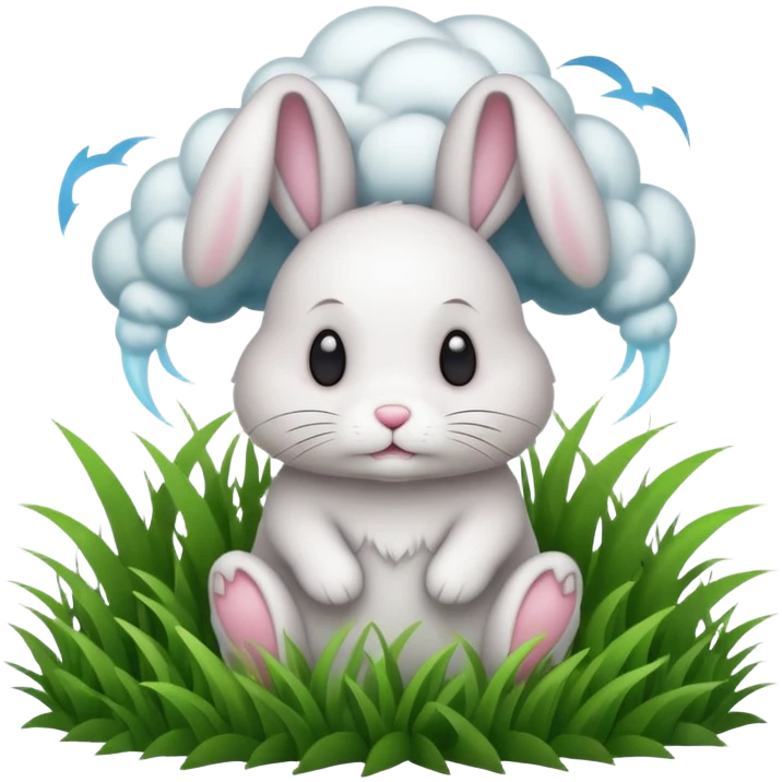 A bunny in grass with a tornado in the background  emoji