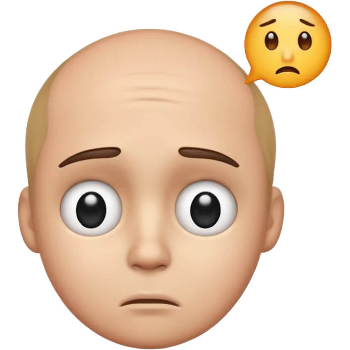 Sad, confused, emoji face not human, black eyes, write the text PION! on forehead emoji