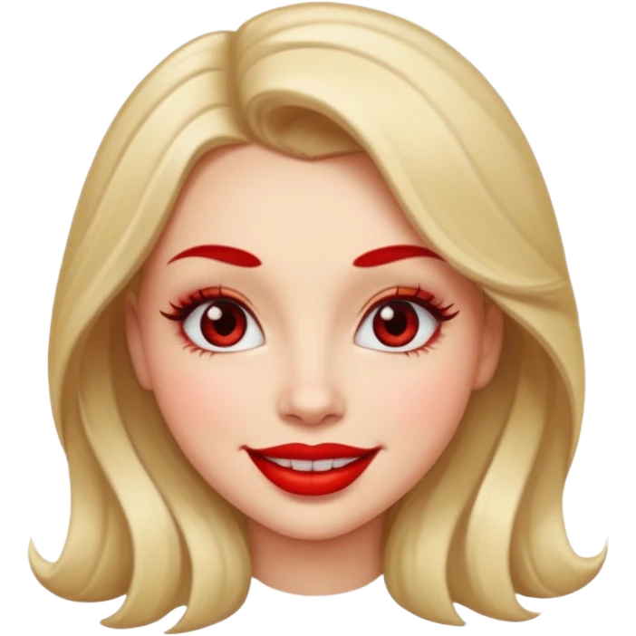 in the style of apple IOS emojis, give me a girly face emoji, with big red lips and eyelashes emoji