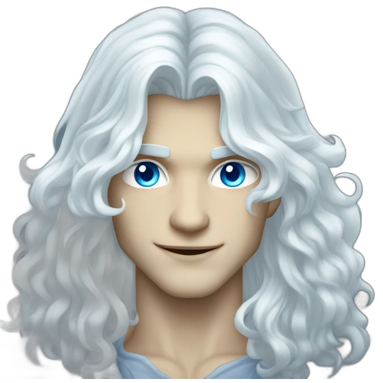 pale handsome flirty vampire prince with long wavy white hair and light blue eyes emoji