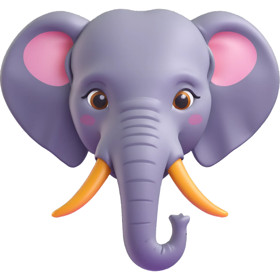 Create an elephant emoji that looks exactly like the reference image, in iOS emoji style. 3D, shiny, smooth gradients, soft shadows, realistic elephant head, classic emoji look. emoji