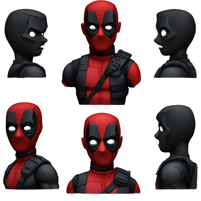 make deadpool all black with only red eyes, keep all deadpool characteristics, all blakc emoji